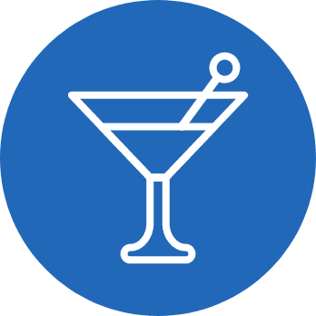 An icon of a cocktail with the blue background