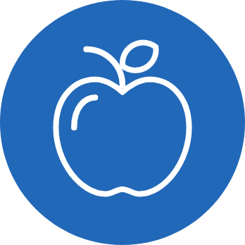 An icon of an apple with the blue background